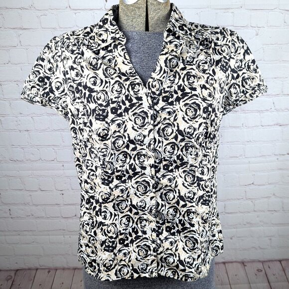 Alfani Black/White Floral Button Down Top - Size 6/Small - Picture 1 of 6
